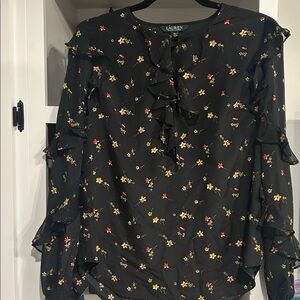 Ralph Lauren Black Floral Blouse. Size medium